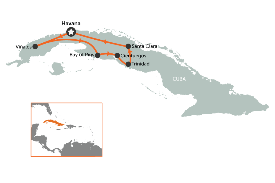 8 Day Original Cuba tour | map