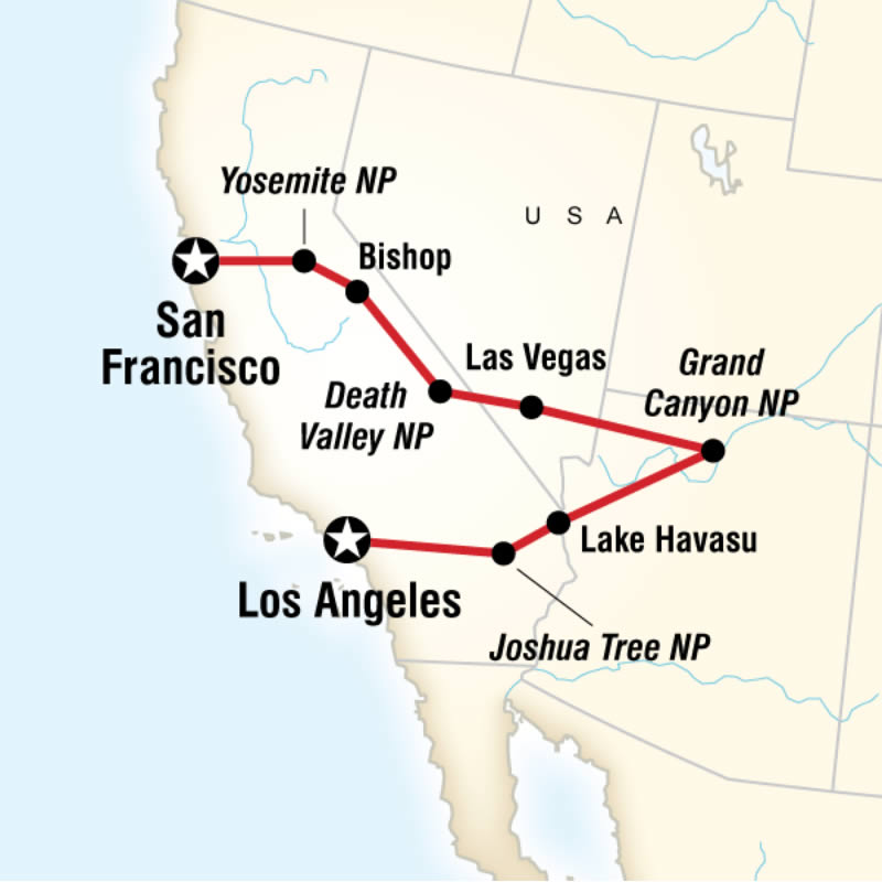 Circuit express Los Angeles à San Francisco - carte