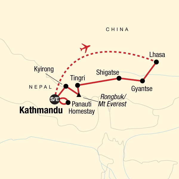 De Katmandou au Tibet - carte