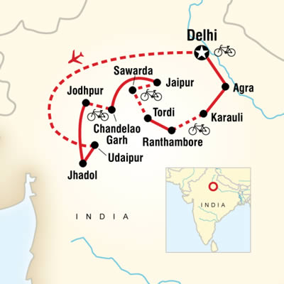 Le Rajasthan à vélo carte
