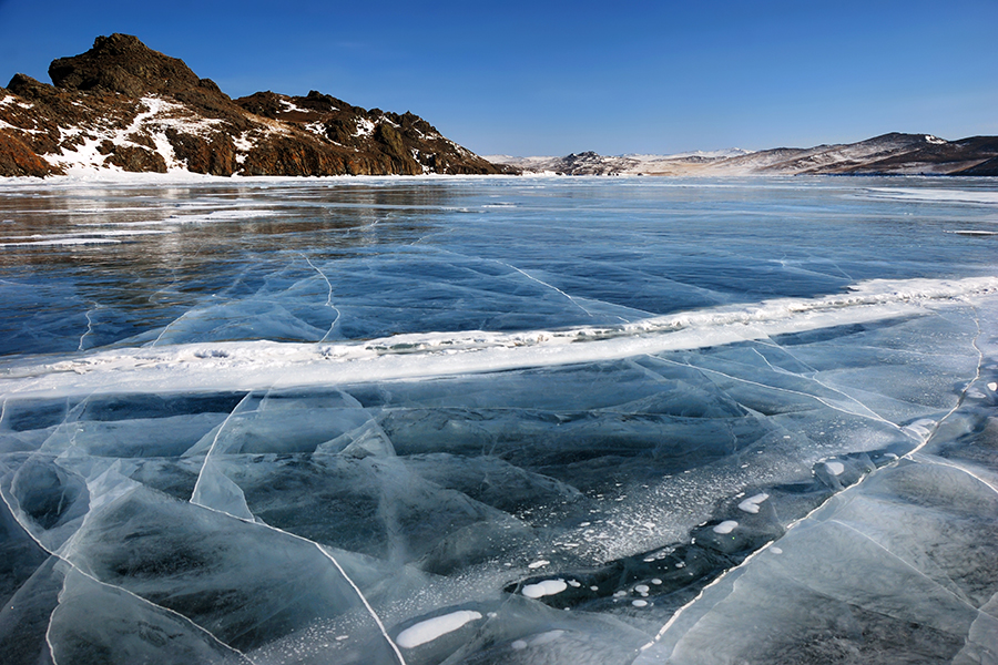 Lake Baikel freezes over during the long Siberian winter