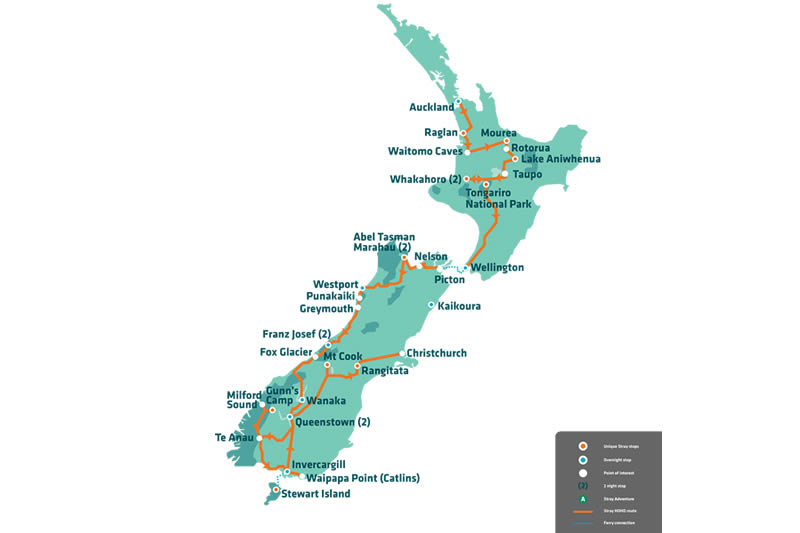 ‘Moe’ Pass de bus flexible en NZ - carte
