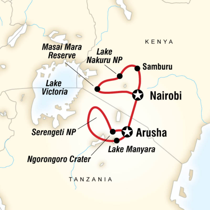 Camping Safari au Kenya et en Tanzanie - carte
