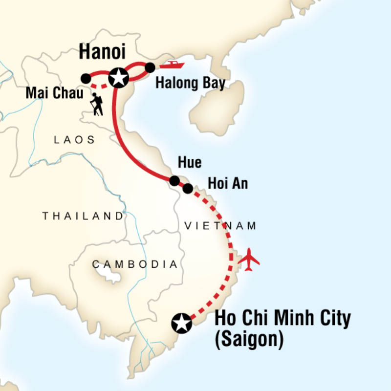 Randonnée, vélo et kayak au Vietnam - carte