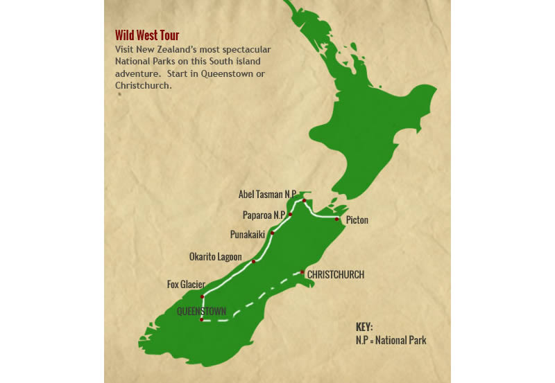 Ouest Sauvage en Nouvelle-Zélande - carte