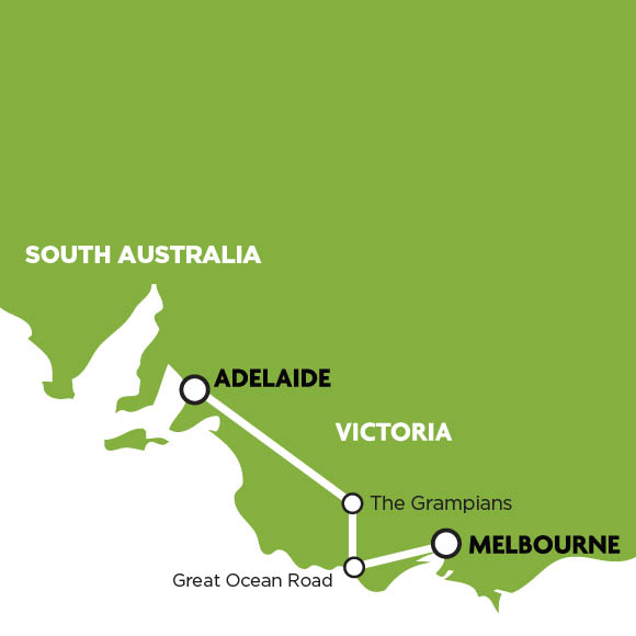 Melbourne à Adélaïde - la great ocean road et les grampians - carte