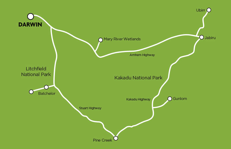 Kakadu Safari au depart de Darwin - carte