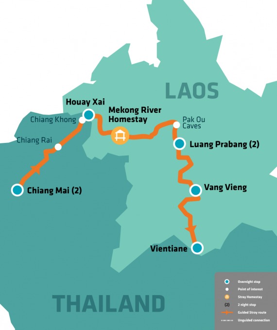 Pass de bus PHOU, Thaïlande et Laos - carte