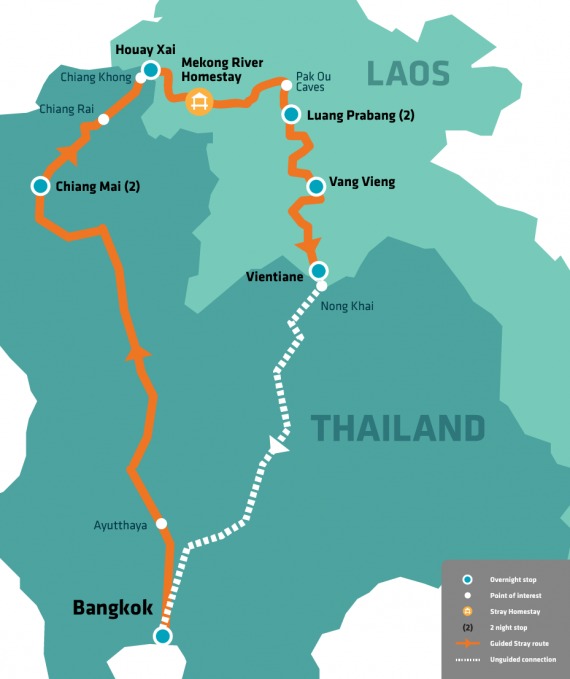 Pass de bus TOM YUM, Thaïlande et Laos - carte