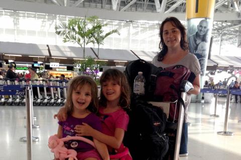 Marie and her kids at the airport