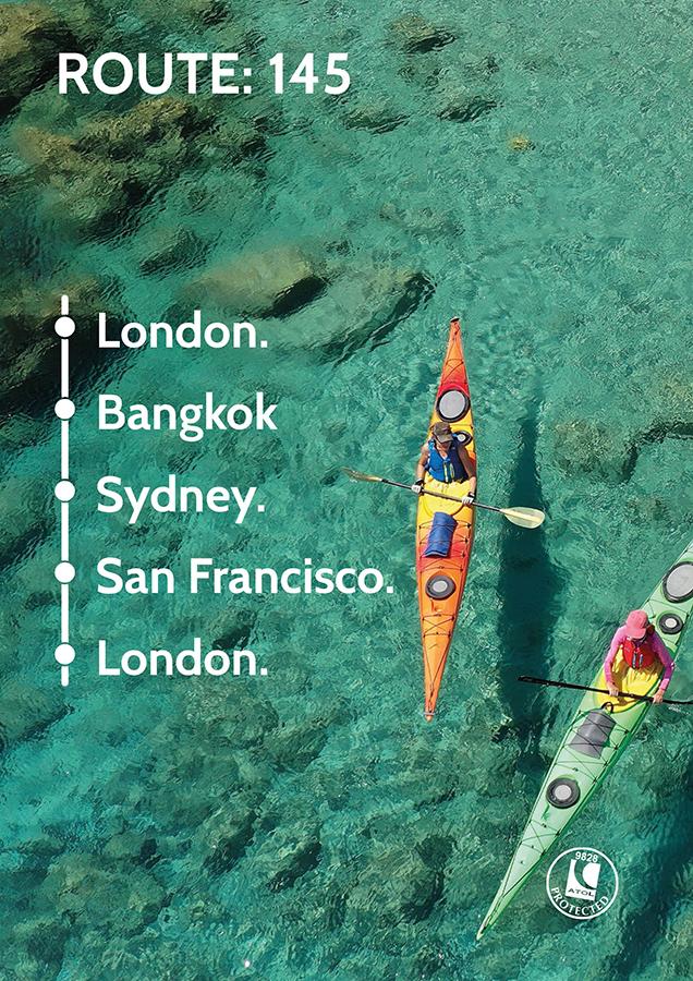 Travel Nation Flight Route 145 | London - Bangkok - Sydney - San Francisco - London