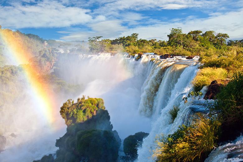A rainbow in the mist at Iguazu Falls
